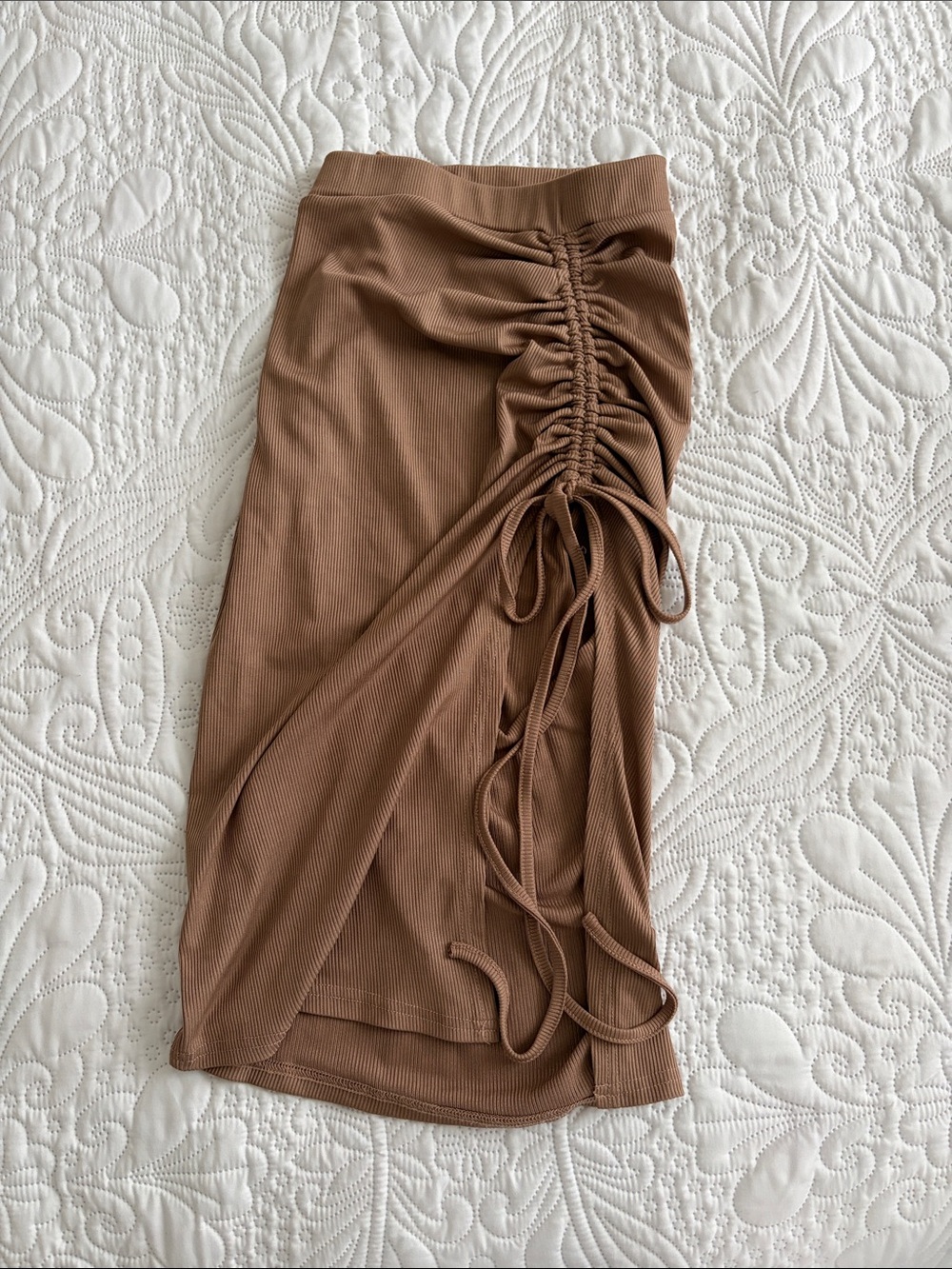 SHEIN Brown Ruched Drawstring Midi Skirt